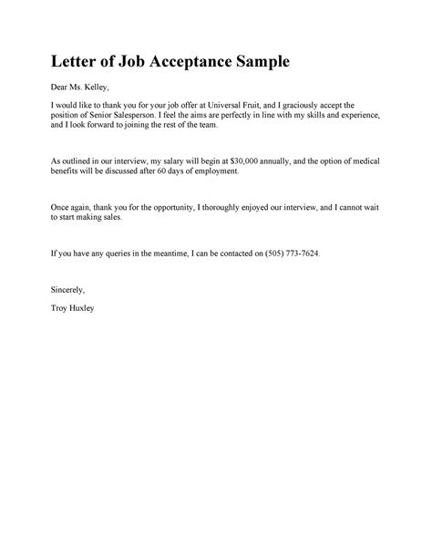 40 Professional Job Offer Acceptance Letter & Email Templates ...