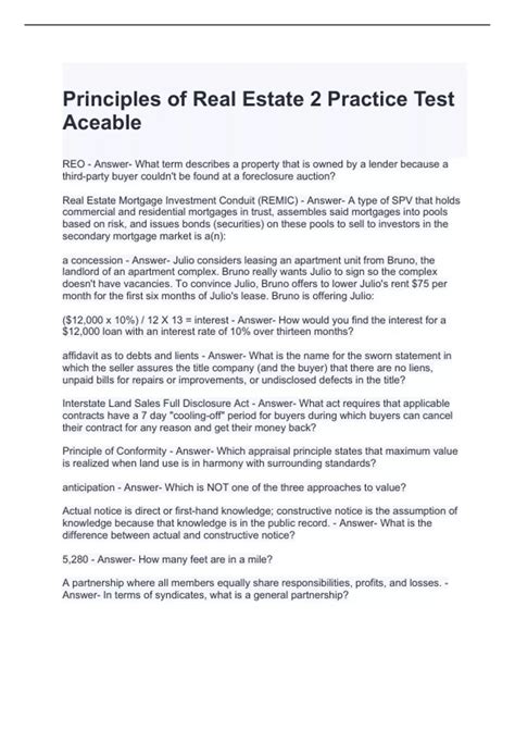 Principles of Real Estate 2 Practice Test Aceable Questions with ...