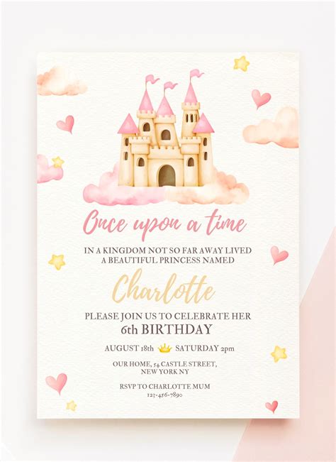 Editable princess birthday invitation template princess party once upon ...