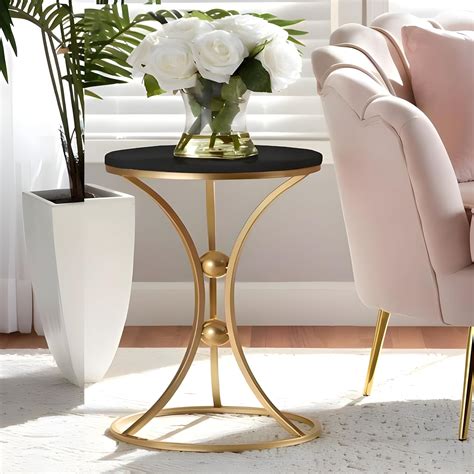 Modern Black Accent Side Table with Gold Ring Base – Vibecrafts
