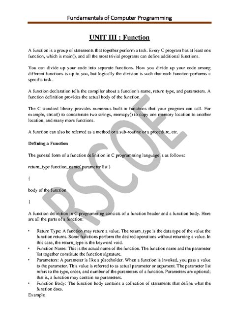 F.Y.B. TECH. Computer Engineering: Fundamentals of Programming - Unit ...