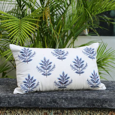 Stylish Amber Sky - Blue Flower Embellished Cushion Cover – Revive Home