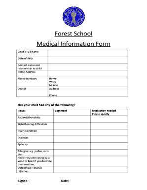 UK Manor Farm Infant School Medical Information Form - Fill and Sign ...