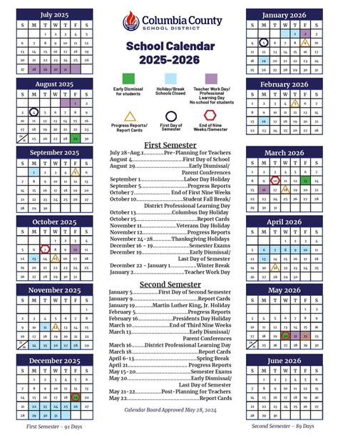 Columbia County Schools Calendar 2025-2026