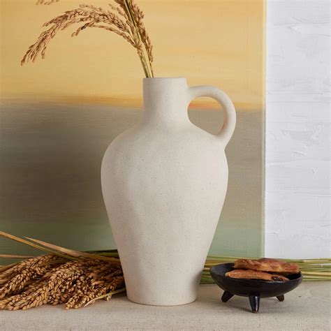 Ceramic White Vase BlossoME 10" Height Decor for Home,Stoneware Living Room Centerpiece Jug ...