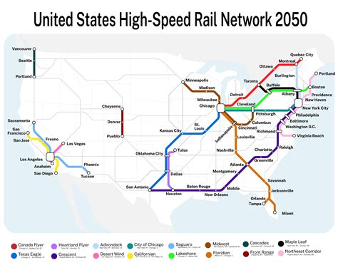 Fantasy United States High Speed Rail Network 2050 [OC] : r/TransitDiagrams