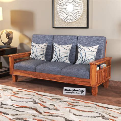 NISHA FURNITURE Sheesham Wooden Sofa 3 Seater Sofa Set, 3 Seater Sofa ...