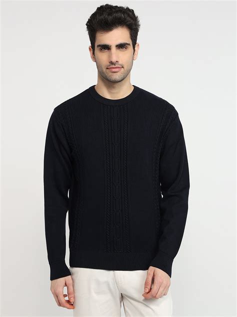 Colorplus Men Blue Regular Fit Jacquard Round Neck Collar Sweatshirt ...