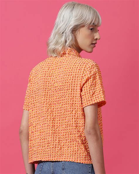 Orange Gingham Checks Shirt