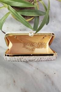 Buy Silver Embroidery Silk Box Clutch With Sling by A Clutch Story ...