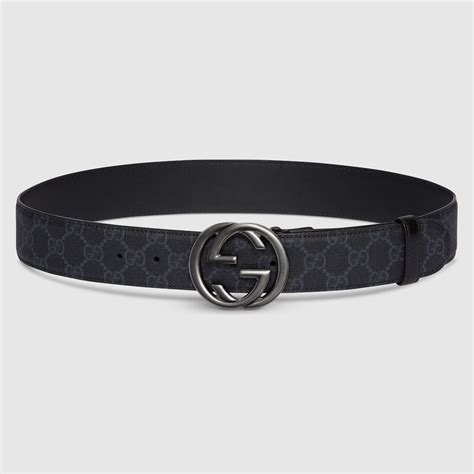 Belt with Interlocking G buckle in black Supreme canvas | GUCCI® AU