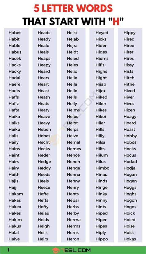 5 Letter Words that Start with H (490+ English Words) • 7ESL