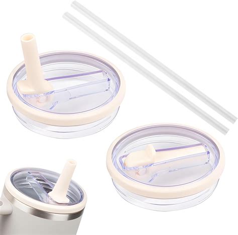 2 Pack Flip Straw Lid Replacement Fit for Stanley Tumbler 40 oz, Stanley Leak Proof Lid Reusable ...