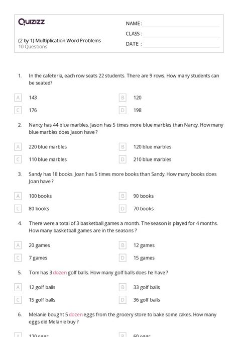 50+ Multiplication Word Problems worksheets for 5th Class on Quizizz ...