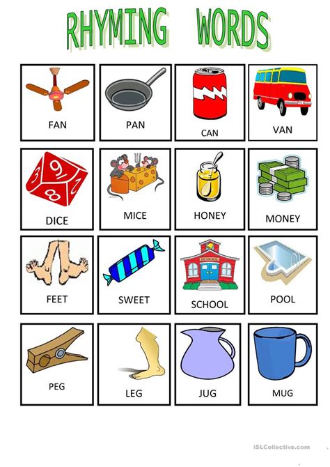 Rhyming Words List With Pictures at Jewel Simmons blog