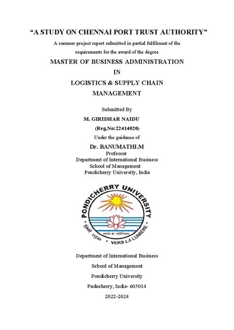 Chennai Port Trust Authority Study | MBA LSCM Final Report by M ...