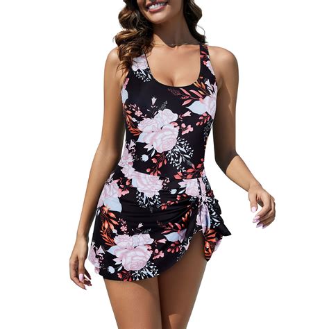 Zando One Piece Swim Dress Tummy Control One Piece Swimsuit women ...