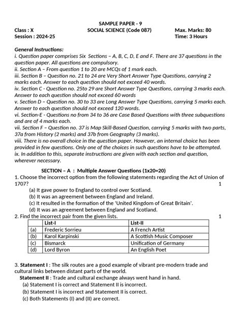 Image result for SST Sample Paper Class 10 Term 2