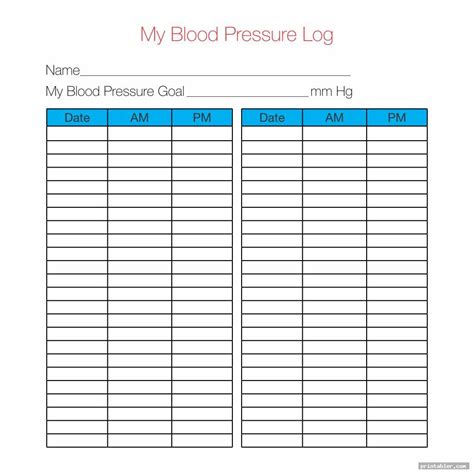 Blood Pressure Printable Chart Free