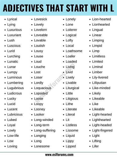594 Adjectives that Start with L | L Adjectives - ESL Forums