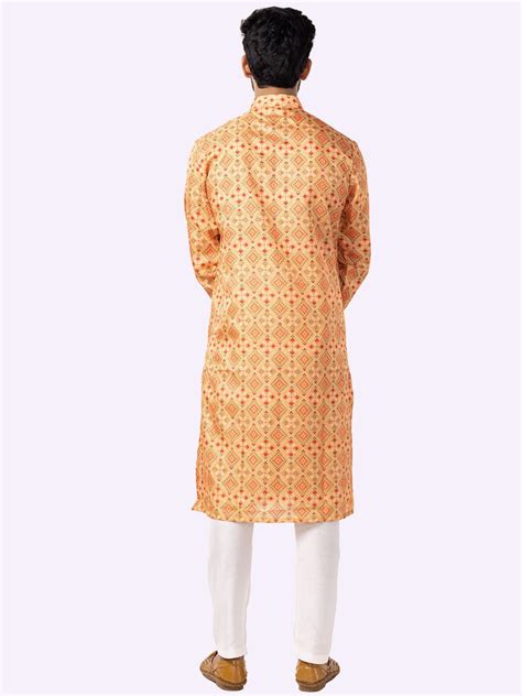 Yellow & Parrot green Cotton Printed Kurta For Men – The Kurta Company