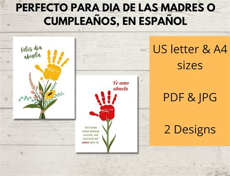 Mothers Day Handprint Art, Gift for Abuela in Spanish, Flowers Bouquet ...