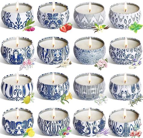 Amazon.com: Set of 16 Small Scented Candles Gifts,Blue and White Aroma ...