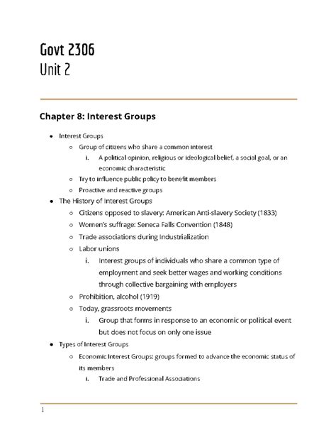 Govt Unit 2 Class notes - Government 2306 with Sharon Davis - Govt 2306 ...