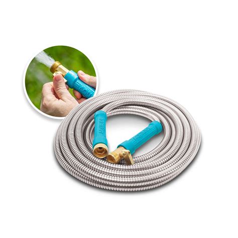 Aqua Joe Lightweight Durable Stainless Steel Garden Hose, 25ft, On/Off ...