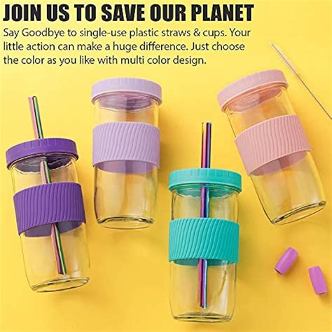 Qinline Reusable Glass Mason Jars Cups with Lids and Straws India | Ubuy
