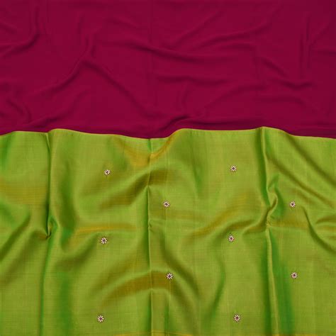 Samaga green Embroidery Kanchi Silk with Red Georgette Half & Half Sar