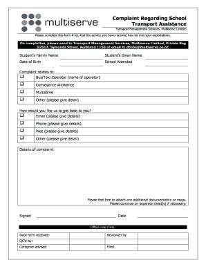 Fillable Online Complaint regarding School Transport Assistance form ...