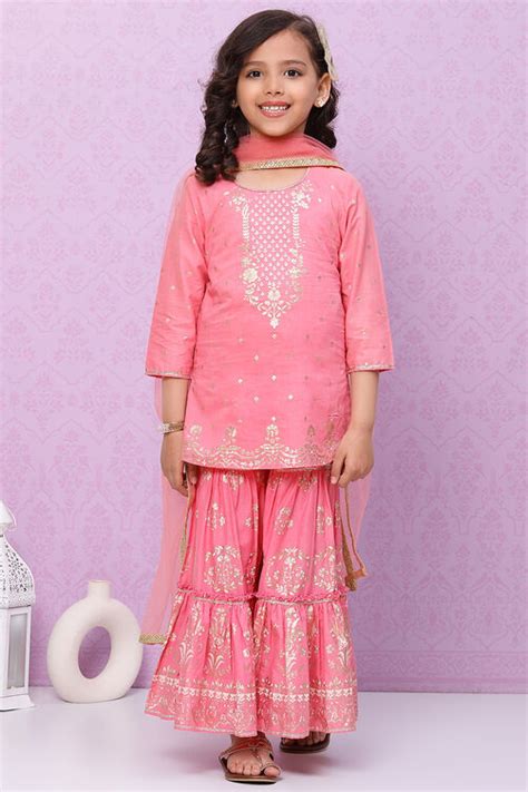 Pink Cotton Sharara Kurta Sharara Suit Set Kurta, Sharara, Dupatta ...
