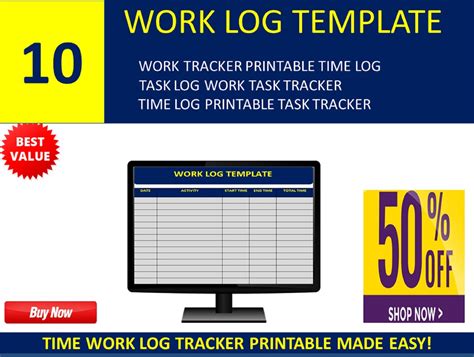 Buy 10 Work Log Template Tracker Printable Time Task Work Task Tracker ...