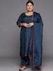Buy Plus Size Navy Blue Woven Design Silk Blend Straight Kurta With ...