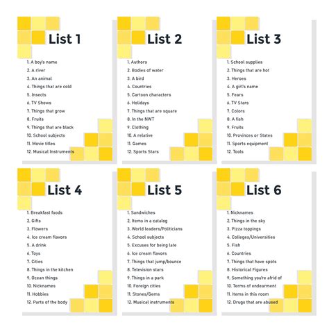 Scattergories Categories List - 10 Free PDF Printables | Printablee