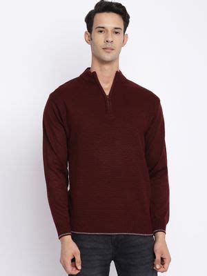 Buy Cantabil Mandarin Collar Maroon Sweater Online