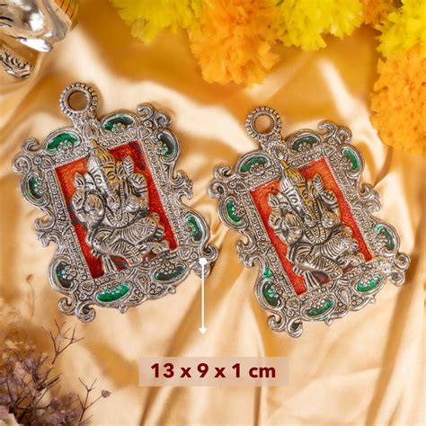 Twin German Silver Ganpati Wall Hanging Decor | The Zappy Box