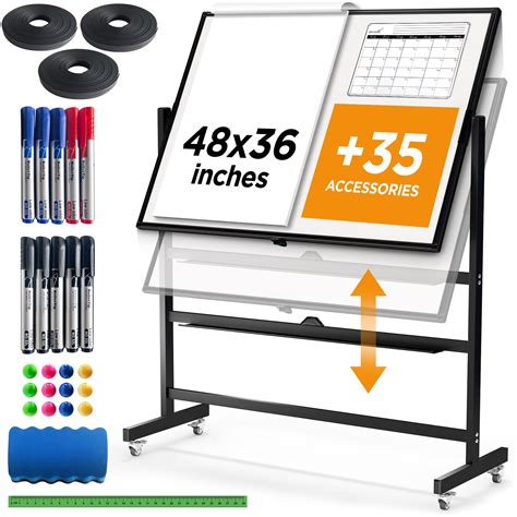 Large Rolling Whiteboard 48 X 36 Portable Magnetic White Board ...