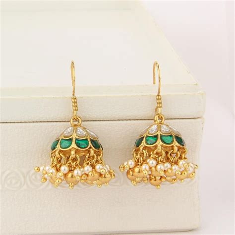 Gold Plated Silver Jhumkas Earrings | Gold Plated Silver Stone Jhumkas ...
