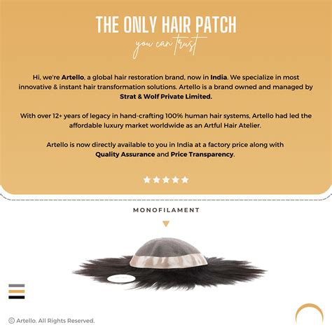 Artello MONOFILAMENT Smart Hair Patch for Men, Soft Hair Wig in 100% ...