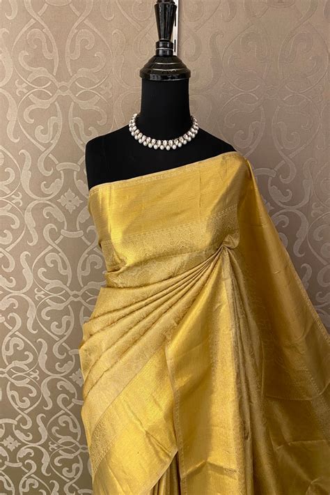 Golden Yellow Pure Kanjeevaram Silk Saree, With Unstich Blouse ...