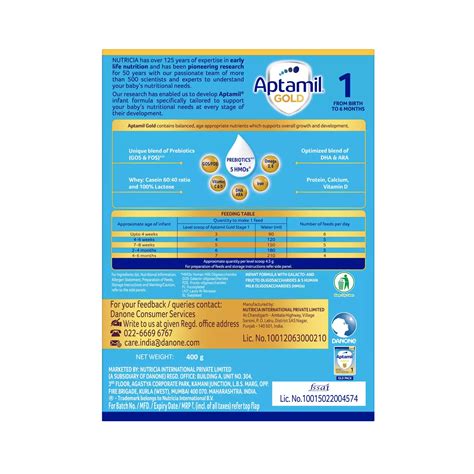 Aptamil Gold Stage 1 Infant Formula with Prebiotics 400g