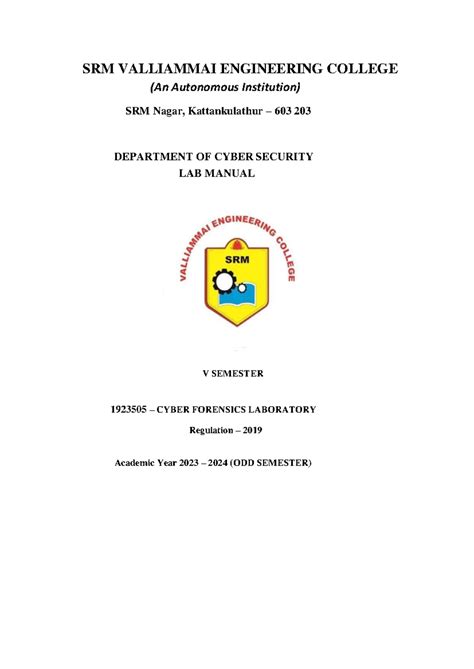 CYB 1923505 - Cyber Forensics Lab Manual (V Sem 2023-24) - Studocu