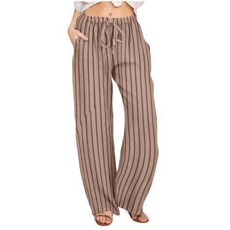 ABATAB Women's Summer Pants Drawstring Striped Wide Leg Trousers Loose ...