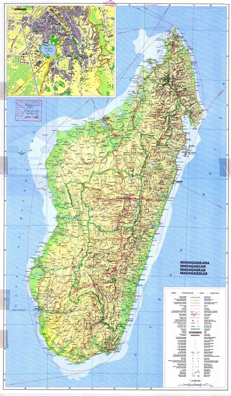 Large scale topographic map of Madagascar with all roads, cities, sea ports, airports and other ...