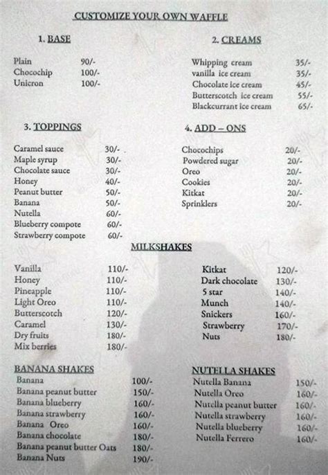 Menu at The Waffle, Hyderabad