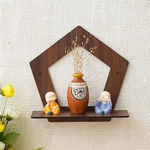 eCraftIndia Brown Pentagon Shape Wooden Wall Shelf | Unique Home Decor ...