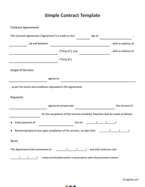 Simple Contract Template - Word | Google Docs - Highfile