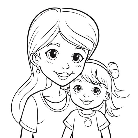 Mom And Daughter Coloring Page Outline Sketch Drawing Vector, Wing ...